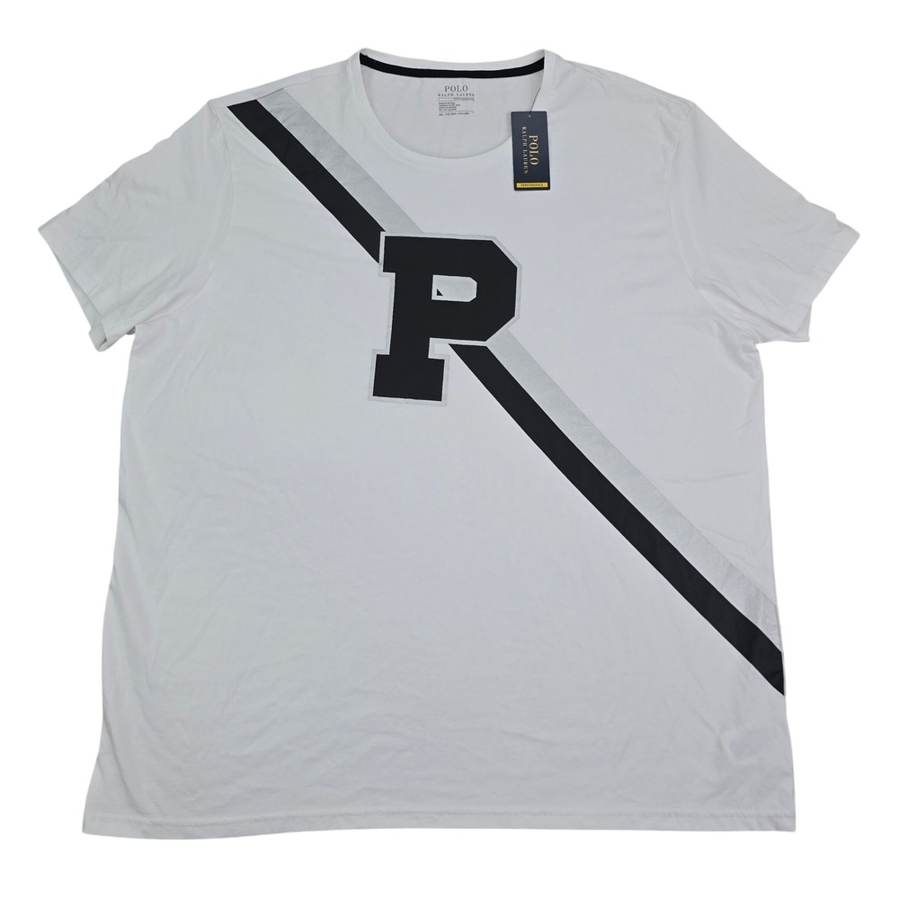 Polo Ralph Lauren Performance Graphic T-Shirt Mens XXL White Black P Logo Stripe